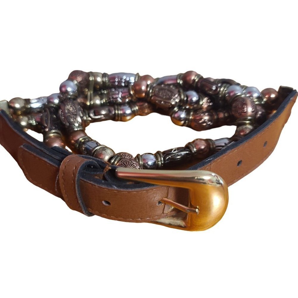 Brown Beaded belt two strand 34 in long by 1 in wide